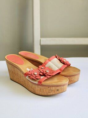 Coach | Shoes | Coach Glossy Patent Red Wedge Sandals | Poshmark